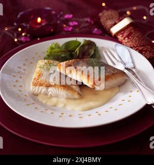 Pan-fried  pike-perch fillet with dill Stock Photo