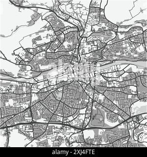 Map of Cork in Ireland in grayscale. Contains layered vector with roads water, parks, etc. Stock Vector