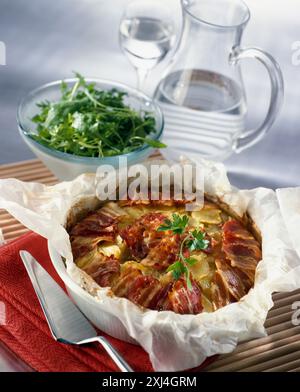 Potato cake with bacon and Roquefort Stock Photo