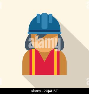 Illustration of a female construction worker wearing a hard hat and safety vest, representing workplace safety and gender equality in construction Stock Vector