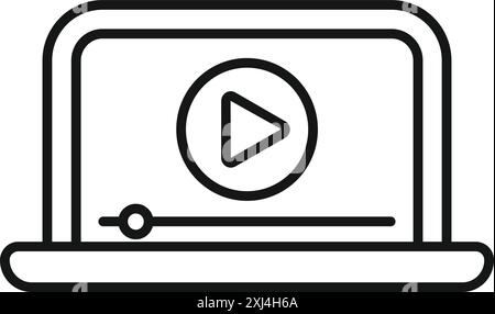 Simple, modern outline icon of a laptop playing a video with a progress bar Stock Vector