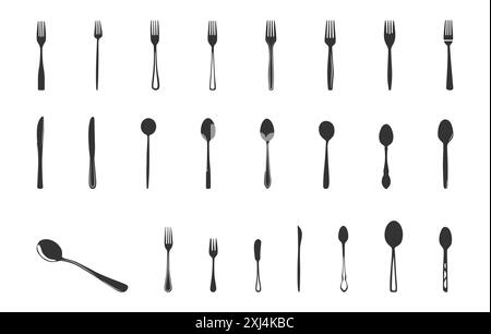 Teaspoon silhouette, Spoon silhouette, Spoon and Forks silhouette Stock Vector