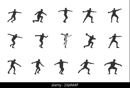 Discus thrower silhouette, Discus silhouettes, Discus thrower player silhouette Stock Vector
