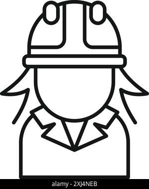 Line icon of a female engineer wearing a protective helmet, symbolizing women in stem fields Stock Vector