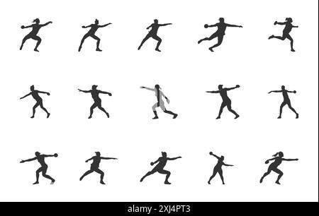 Women discus thrower silhouette, Discus silhouettes, Female discus silhouettes Stock Vector