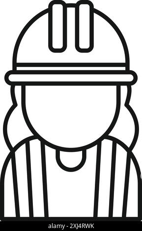 Line drawing of a female construction worker wearing a hard hat, emphasizing safety and expertise in the industry Stock Vector