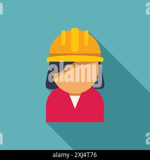 Female construction worker is wearing a yellow hard hat for safety on the job site Stock Vector