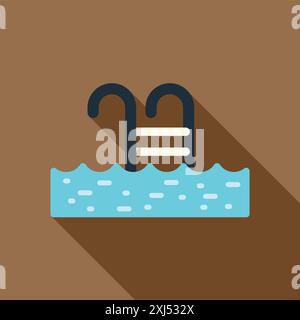 Minimalist illustration featuring a swimming pool with a metal ladder, ideal for projects related to summer, recreation, and leisure Stock Vector