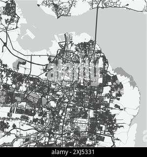 Map of Surabaya in Indonesia in grayscale. Contains layered vector with roads water, parks, etc. Stock Vector