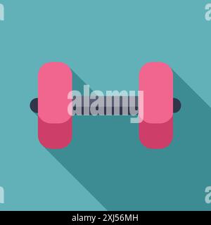 Pink dumbbell casting a long shadow over a turquoise background, perfect for conveying concepts of fitness and exercise Stock Vector
