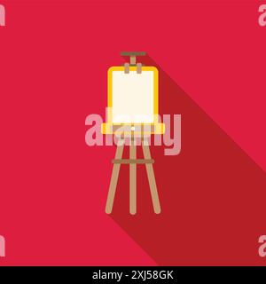 Wooden easel with blank canvas standing on red background, flat design icon with long shadow Stock Vector