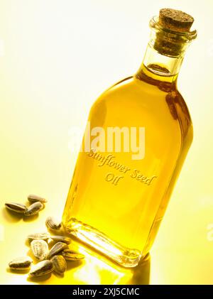 Botlle of sunflower seed oil Stock Photo