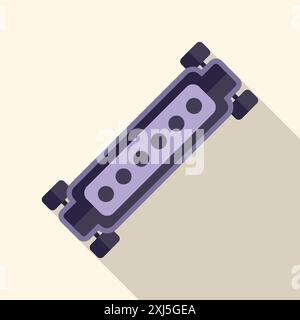 Longboard skateboard icon in flat style with long shadow, showing the concept of green transportation Stock Vector