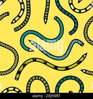 Cartoon pencil seamless school pattern for wrapping paper and fabrics and linens and kids clothes print and kindergarten accessories and notebooks. Hi Stock Photo