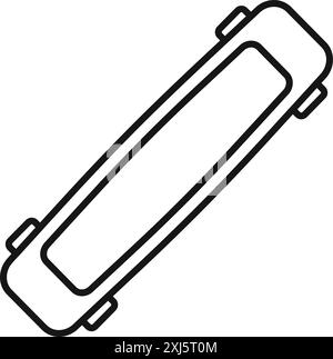 Simple black line icon of a longboard skateboard viewed from above on a white background Stock Vector