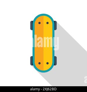 Yellow skateboard standing on white background with shadow, viewed from above Stock Vector