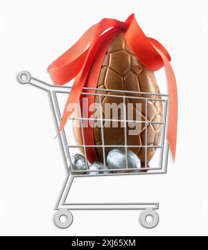 Mini supermarket trolley full of chocolate Easter eggs Stock Photo