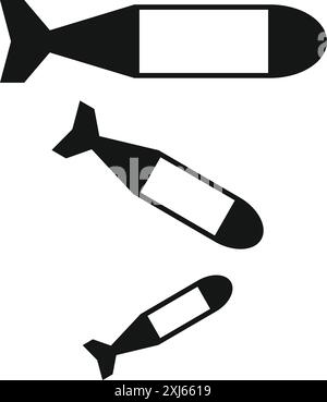Simple black and white icon set featuring three bombs falling down Stock Vector