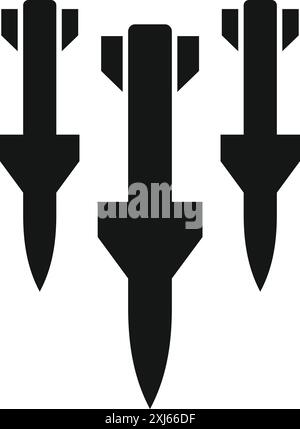 Black and white icon style image of three nuclear warheads pointing down Stock Vector