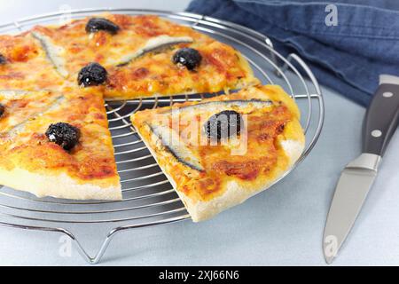 Anchovy and olive Sicilian pizza Stock Photo