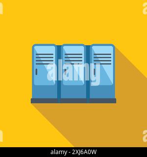 Blue metal lockers standing in a row against a bright yellow wall Stock Vector