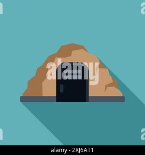 Bunker entrance under a mountain is representing protection and safety during wartime or disaster Stock Vector