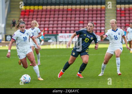 Glasgow, UK. 16th July, 2024. Scotland played Serbia at Firhill Stadium, Glasgow, Scotland, UK in the European Women's Championship 2025 qualifier. The score was Scotland 1 - 0 Serbia and the winning goal was scored by Kirsty Hanson (Scotland 10) in 42 minutes. Hanson was also awarded 'Player of the Match'. Credit: Findlay/Alamy Live News Stock Photo