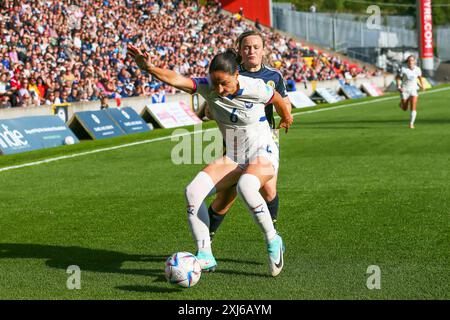 Glasgow, UK. 16th July, 2024. Scotland played Serbia at Firhill Stadium, Glasgow, Scotland, UK in the European Women's Championship 2025 qualifier. The score was Scotland 1 - 0 Serbia and the winning goal was scored by Kirsty Hanson (Scotland 10) in 42 minutes. Hanson was also awarded 'Player of the Match'. Credit: Findlay/Alamy Live News Stock Photo