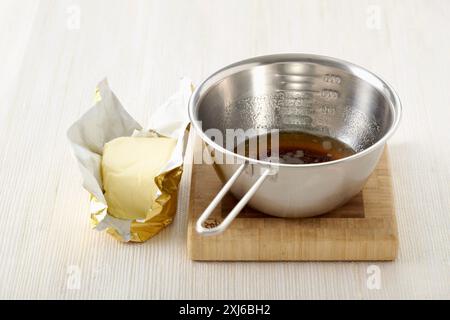 Melting butter in a saucepan Stock Photo