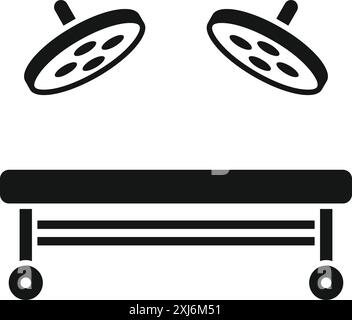 Black silhouette of an operating table with surgical lights shining, representing medical procedures and healthcare Stock Vector