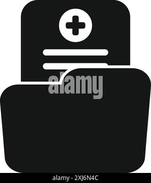 Black and white icon of a medical history folder containing patient information Stock Vector
