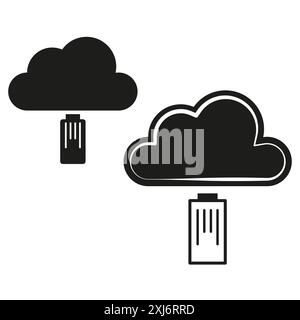 Cloud storage icon. Data transfer symbol. Black and white vector. Technology concept. Stock Vector