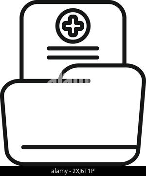 Line icon of a folder containing medical records, symbolizing patient data management and healthcare information Stock Vector