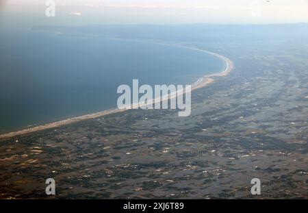 bay of kujukuri beach and Boso peninsula in oblique view, the largest and longest beach in ibaraki prefecture an Stock Photo