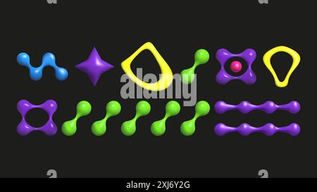 3D plastic elements set isolated abstract shapes. Geometric shapes are bright saturated colors. Vector. Stock Vector