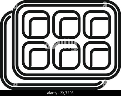Black and white icon of an ice cube tray, perfect for representing ice making or cold beverages Stock Vector