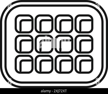 Overhead view of a simple ice cube tray, featuring twelve compartments for freezing water into ice Stock Vector