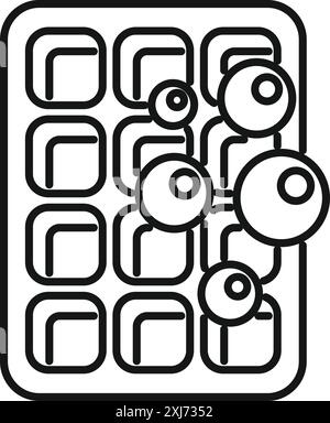 Ice cube tray filled with water and bubbles forming, preparing for freezing in outline style Stock Vector