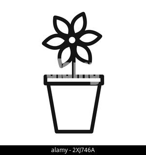 Flower in pot icon vector line logo mark or symbol set collection outline style Stock Vector