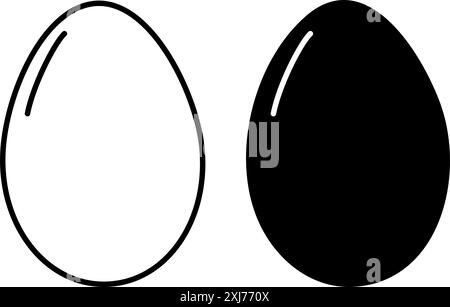 Silhouette and outline whole Chicken eggs in shell. Logo, sticker, icon, recipe or menu cards idea. EPS. Vector. Posters, banner, brochures, price tag, label or web, billboard, promo design concept Stock Vector