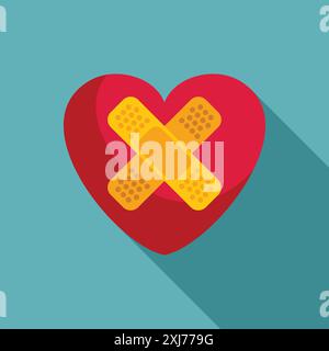 Red heart with a bandage forming an x across it, symbolizing heartbreak, healing, and emotional pain Stock Vector