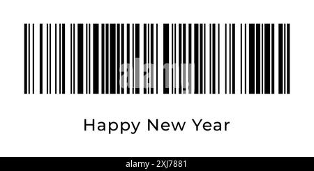 Real barcode Happy New Year text. Holiday QR code concept design template. Vector eps isolated illustration for celebration banner, poster, greeting card, invitation Stock Vector