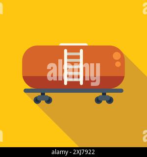 Illustration of a railroad tank wagon with a metal ladder for oil transportation on a yellow background with a long shadow Stock Vector