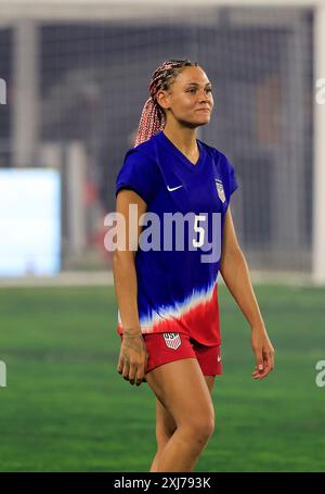 Washington DC, USA. 16th July, 2024. USWNT Forward (5) Trinity Rodman after an international friendly between the United States Women's National Team and the Costa Rican Women's National Team at Audi Field in Washington DC. Justin Cooper/CSM/Alamy Live News Stock Photo