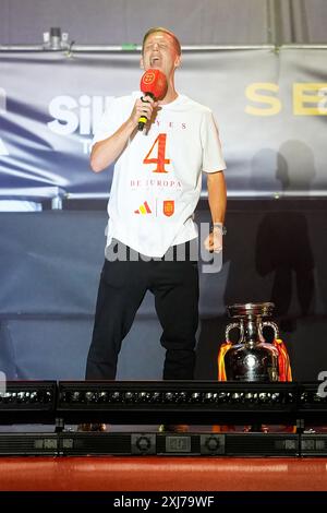 Spanish player Dani Olmo seen singing during the celebration of the