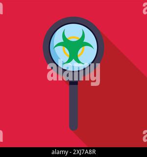 Magnifying glass showing biohazard symbol representing the concept of virus analysis Stock Vector