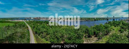 Aerial panorama view of Wilmington North Carolina historic district ...