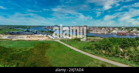 Aerial view of Wilmington North Carolina historic district along the ...