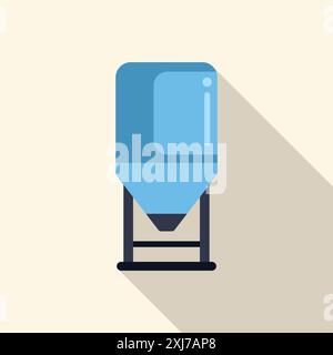 Illustration featuring a large blue metal industrial storage tank standing outdoors on a metal frame Stock Vector