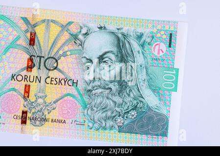 Czech banknotes in 100 koruna denominations from issued Ceska Narodni Banka front view Stock Photo